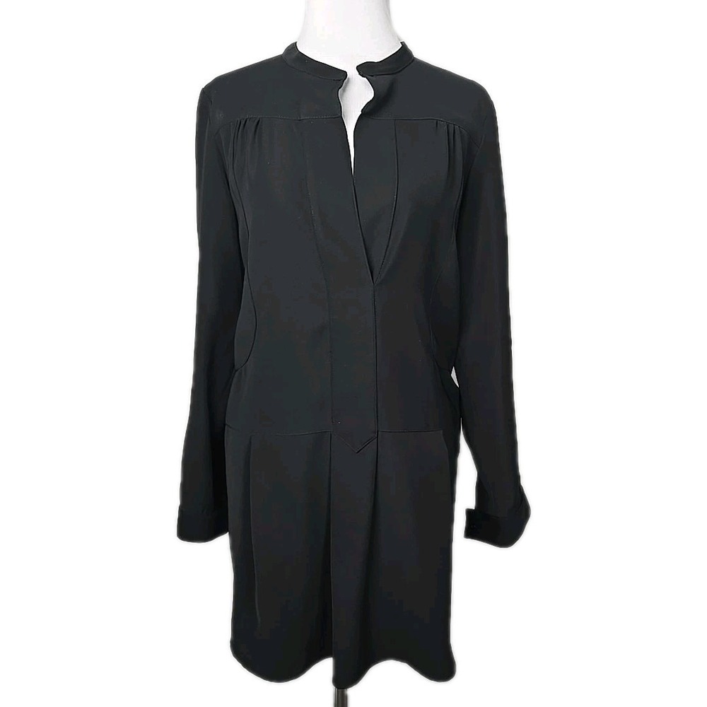 Erin Kleinberg Black Long Sleeve Pleated Mini Shirt Dress With Pockets Small S